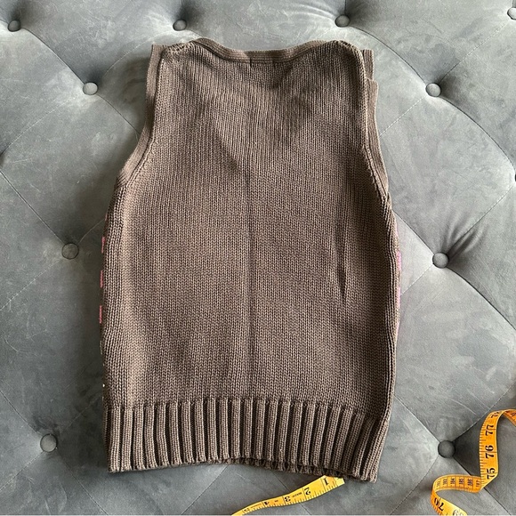 Vintage Old Navy Brown & Pink Knit Vest 100% Cotton - Picture 2 of 6